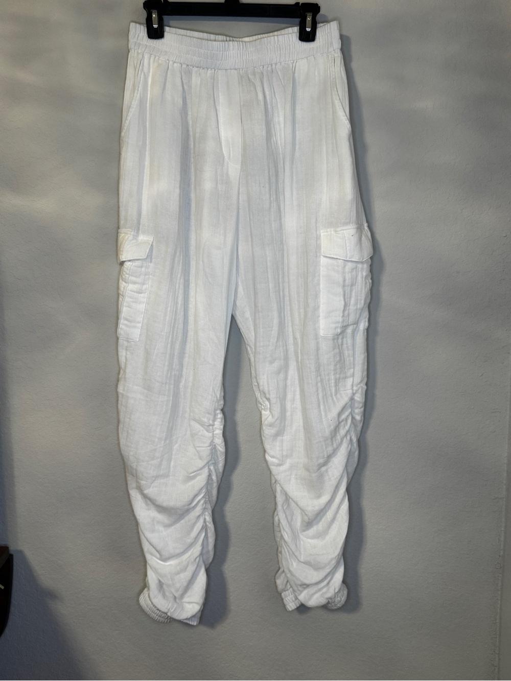 Mystree Cream Elastic Waist Cargo Joggers